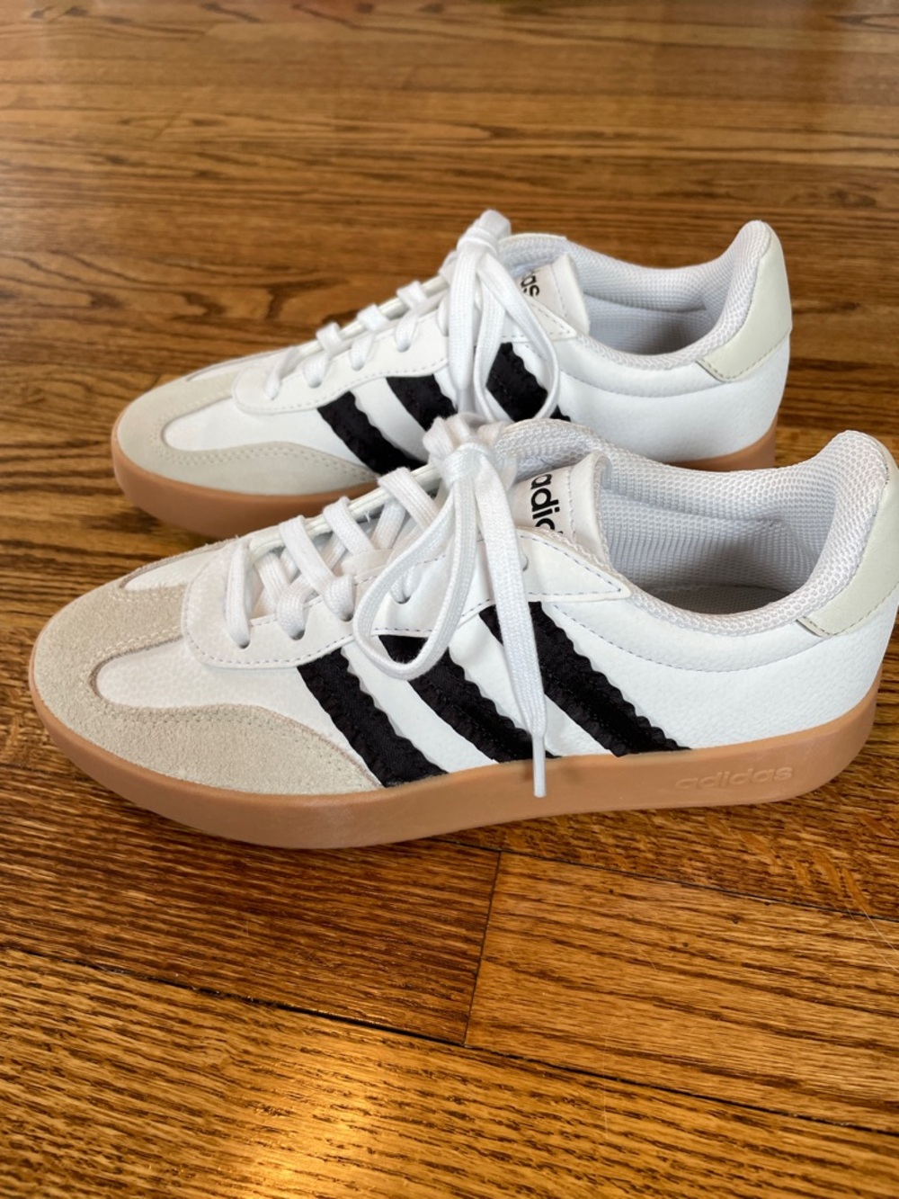 adidas White, Black & Tan Retro Court Sneakers - Picture 2 of 6